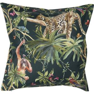 👉 Kussenhoes groen zwart polyester Clayre & Eef 45*45 Cm Groen, Vierkant Jungle Sierkussenhoes Kussen Hoes 8717459805347