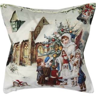 👉 Kussenhoes wit polyester multikleur Clayre & Eef 45*45 Cm Vierkant Kerst Sierkussenhoes Kussen Hoes Meerkleurig 8717459805354