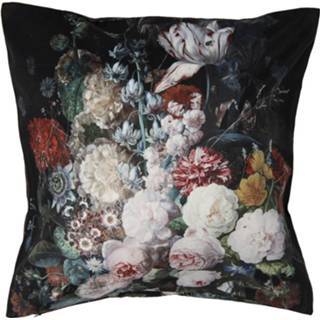 👉 Kussenhoes zwart polyester Clayre & Eef 45*45 Cm Vierkant Bloemen Sierkussenhoes Kussen Hoes Kussensloop 8717459805385