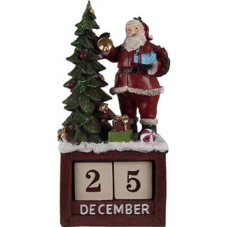 👉 Kalender rood groen wit kunststof multikleur Clayre & Eef Kerstdecoratie Beeld Kerstman 16*10*34 Cm Rood, Groen, Decoratief Figuur 8717459795655