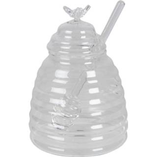 👉 Lepel transparant glas Clayre & Eef Honingpot Met 450 Ml Bij Voorraadpot Deksel Bewaarpot Opbergpot 8717459815896