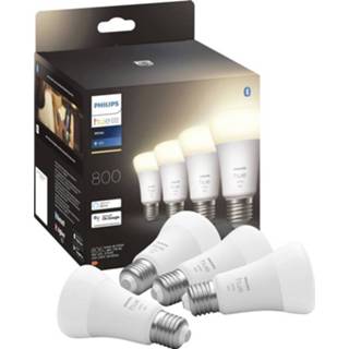 👉 Ledlamp wit Philips Lighting Hue LED-lamp (4 stuks) 871951431914100 Energielabel: F (A - G) White E27 Viererpack 4x800lm 60W 36 W Warmwit 8719514319141