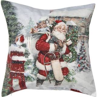 👉 Kussenhoes wit polyester Clayre & Eef 45*45 Cm Vierkant Kerstman Sierkussenhoes Kussen Hoes 8717459805378