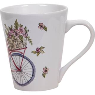 👉 Fiets wit rood groen keramiek Clayre & Eef Mok Ø 9*10 Cm / 300 Ml Wit, Rood, 8717459814875