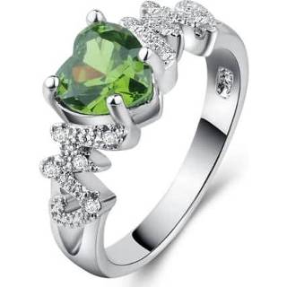 👉 Groen 10 active vrouwen Dames Hartpatroon Diamond Ring, Ring Maat: (groen)