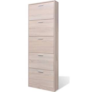 👉 Schoenenkast hout met 5 opbergvakken eiken-look