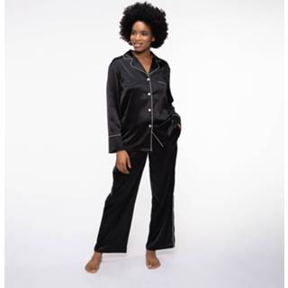 👉 Satijnen pyjama zwart knoopsluiting vrouwen Dorina - Regardless 4894728283144