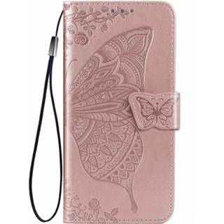 👉 Pasjeshouder PU leer rose goud IPhone SE 2022 Book Case Hoesje met Patroon - Vlinderpatroon Apple 8720701811973