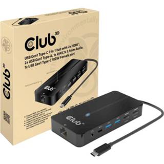 👉 Club 3D USB Gen 1 Type-C 7-in-1 Hub 2x HDMI, 2x USB-A, 1x RJ-45, 1xUSB-C Gen 1. 100W