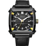 👉 Lederen band zwart active mannen Baogela 6763G vierkante wijzerplaat klokkalender mechanisch horloge voor (zwart)