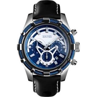 👉 Quartz horloge zilver active mannen SKMEI 9189 Three-Eye Six-Pin Dial Calendar Timing (zilver)