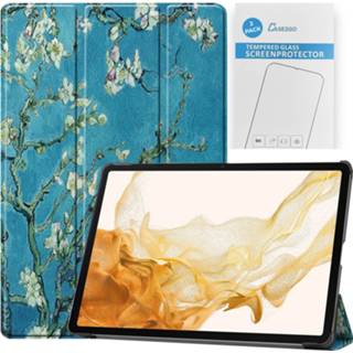 👉 Screenprotector witte active Case2go - Tablet hoes&2-Pack geschikt voor Samsung Galaxy Tab S8 Plus 12.4 Inch Auto Wake/Sleep functie Bloesem 8719793175322