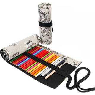👉 Gordijn zwart canvas active 2 stks 24 gaten pioen printer pen grote capaciteit roller tas schets kleur potlood briefpapier doos