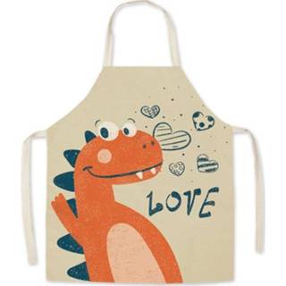 👉 Schort rood linnen stof active 2 stks kunst cartoon ouder-kind mouwloze halter schort, specificatie: 45x56 cm (dinosaurus rood)