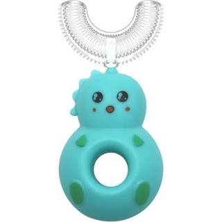 👉 Tandenborstel blauw siliconen active kinderen baby's 2 stks YC-S002 U-vormige handbruin Baby Food Grade Orale Reiniging Schattige Tandenborstel, Geschikt Leeftijd: 2-6 jaar oud (Blue Dinosaur)