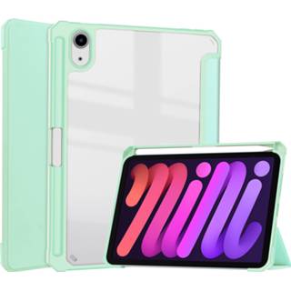 👉 Tablethoes transparante groen active Case2go - Tablet hoes geschikt voor iPad Mini 6 (2021) 8.3 Inch Case Tri-fold Back Cover Mint 8719793155102