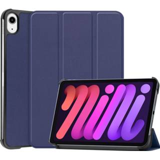 👉 Tablethoes blauw active Case2go - Tablet hoes geschikt voor Apple iPad Mini 6 (2021) 8.3 inch Tri-Fold Book Case Pencil Houder Donker 8719793154914