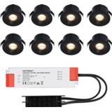 👉 Inbouwspot zwarte wit aluminium zwart 8x Cadiz LED Inbouwspots complete set - Niet dimbaar 12V 3 Watt Veranda verlichting voor buiten 2700K warm 8720365439124