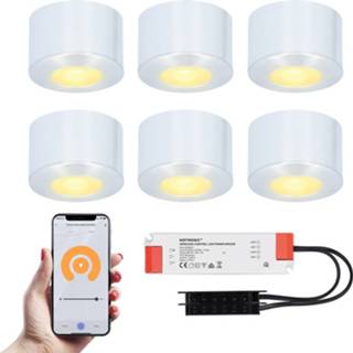 👉 Opbouwspot wit RVS aluminium grijs 6x Navarra Smart LED Opbouwspots complete set - Wifi & Bluetooth 12V 3 Watt 2700K warm Veranda verlichting Voor binnen en buiten 8720365438615