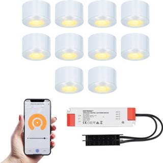 👉 Opbouwspot wit RVS aluminium grijs 10x Navarra Smart LED Opbouwspots complete set - Wifi & Bluetooth 12V 3 Watt 2700K warm Veranda verlichting Voor binnen en buiten 8720365438639