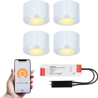 👉 Opbouwspot wit RVS aluminium grijs 4x Navarra Smart LED Opbouwspots complete set - Wifi & Bluetooth 12V 3 Watt 2700K warm Veranda verlichting Voor binnen en buiten 8720365438608