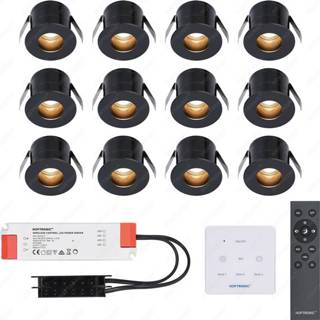 👉 Inbouwspot zwarte wit aluminium zwart 12x Medina LED Inbouwspots complete set met muurdimmer - 12V 3 Watt Veranda verlichting voor buiten 2700K warm 8720365439940