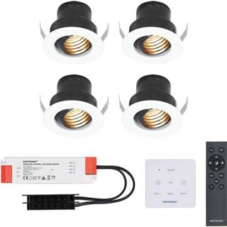 👉 Inbouwspot witte wit aluminium 4x Medina kantelbare verzonken LED Inbouwspots complete set met muurdimmer - 12V 3 Watt Veranda verlichting voor buiten 2700K warm 8720365439858