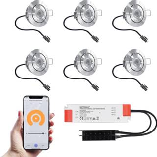 👉 Inbouwspot sienna wit RVS aluminium grijs 6x Smart LED Inbouwspots complete set - Wifi & Bluetooth 12V 3 Watt 2700K warm Veranda verlichting Voor binnen en buiten 8720365438325