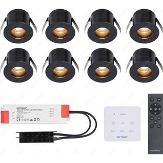 👉 Inbouwspot zwarte wit aluminium zwart 8x Olivia LED Inbouwspots complete set met muurdimmer - 12V 3 Watt Veranda verlichting voor buiten 2700K warm 8720365439629