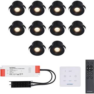 👉 Inbouwspot zwarte wit aluminium zwart 10x Cadiz LED Inbouwspots complete set met muurdimmer - 12V 3 Watt Veranda verlichting voor buiten 2700K warm 8720365439339