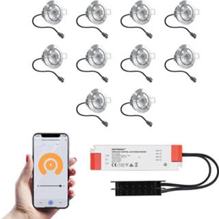 👉 Inbouwspot sienna wit RVS aluminium grijs 10x Smart LED Inbouwspots complete set - Wifi & Bluetooth 12V 3 Watt 2700K warm Veranda verlichting Voor binnen en buiten 8720365438349