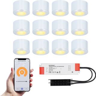 👉 Opbouwspot wit RVS aluminium grijs 12x Navarra Smart LED Opbouwspots complete set - Wifi & Bluetooth 12V 3 Watt 2700K warm Veranda verlichting Voor binnen en buiten 8720365438646