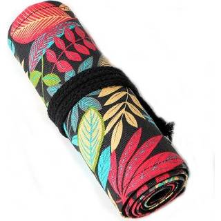 👉 Gordijn active 2 stks 12 gaten gevallen bladeren bedrukte canvula pen grote capaciteit schets kleur potlood rol tas