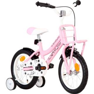 👉 Kinderfiets met voordrager 14 inch wit en roze