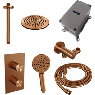 👉 Thermo staat PVD Brauer Copper Carving inbouwset met 3-weg thermostaat - hoofddouche 20cm plafondbuis ronde 3-standen handdouche wandaansluiting geborsteld koper 8720359392176