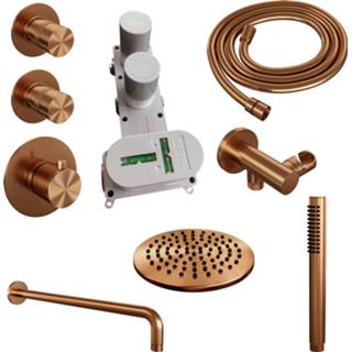 👉 Inbouw doucheset PVD Brauer Copper Edition thermostatische - hoofddouche 20cm wandarm gebogen staafhanddouche geborsteld koper 8720289624514