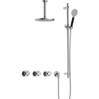 👉 Inbouw doucheset chroom Hotbath Cobber  IBSW70 met 2 stopkranen ronde handdouche, plafondbuis 15 cm en glijstang - 8720629184234