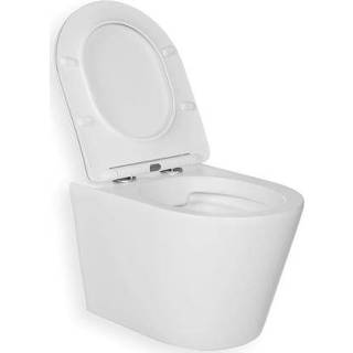 👉 Blue Label Odin wandcloset Rimfree verkort 49cm met zitting SC & QR - mat wit