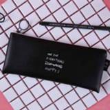 👉 Briefpapier zwart active Eenvoudige Effen Kleur Persoonlijkheid Lederen Pen Box Student Creatieve Rits Potlood Tas, Stijl: Letter (Zwart)