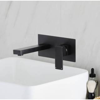 👉 Wastafelmengkraan zwart messing modern muur Gun Metal mengkraan wastafelkranen PRETO keramische schijf Muurbevestigd | 5059803074096
