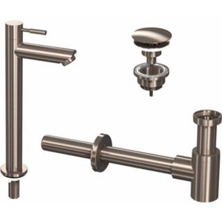 👉 Fonteinkraan RVS-look Saniselect Combi Set 2A - hoog, Plug, Sifon Brushed Nickel 8714176010146