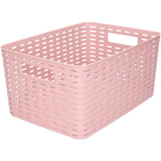 Opberg mand kunststof active roze Rotan gevlochten opbergmand/opbergbox - Oud 22 x 33 16 cm