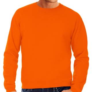 Sweater active mannen oranje Grote maten / sweatshirt trui met ronde hals voor Koningsdag supporter