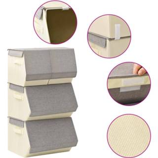 👉 Grijs stof active 4-delige Opbergboxenset stapelbaar en crèmekleurig 8720286505236