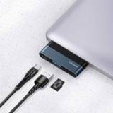 👉 Mini converter grijs active mannen USAMS US-SJ491 USB-C / TYPE-C MANNELIJKE NAAR USB 3.0 + TF CARD PD PORTS HUB (Dark Grey)