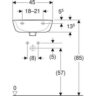 👉 Fontein wit Geberit Renova halfrond 45x36cm met kraangat zonder overloop 4025416224457