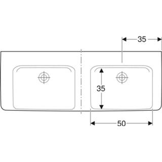 👉 Dubbele wastafel wit Geberit Renova Plan 130x48cm zonder kraangaten overloop 4025410868718
