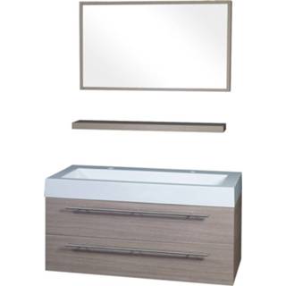 👉 Badmeubelset eiken Differnz Force met spiegel, planchet en wastafel 2 kraangaten 100 x 48 cm,