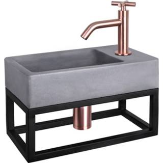 👉 Fonteinset rood grijs Differnz Force met handdoekrek en gebogen kraan kruishandgreep koper 40 x 22 9 cm, beton donkergrijs