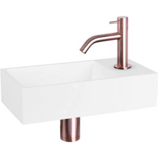 👉 Fonteinset rood wit Differnz Solid surface met gebogen kraan koper 36 x 18,5 9 cm,